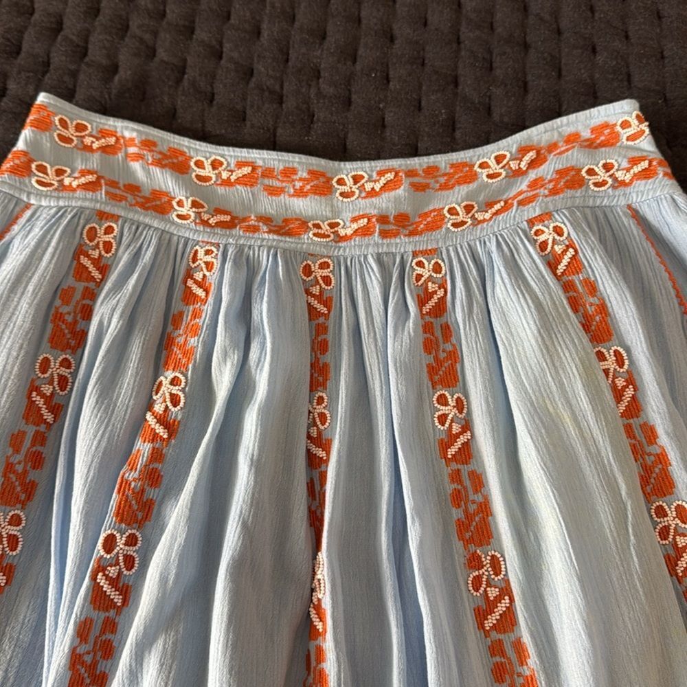 Tory Burch Embroidered Skirt Blue Orange Boho Lined Size 8 - Picture 4 of 8